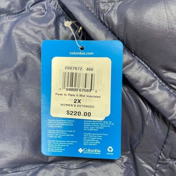 Columbia Peak To Park II Mid Insulated Jacket Womens 2X Navy Nocturnal Hooded - Picture 8 of 8